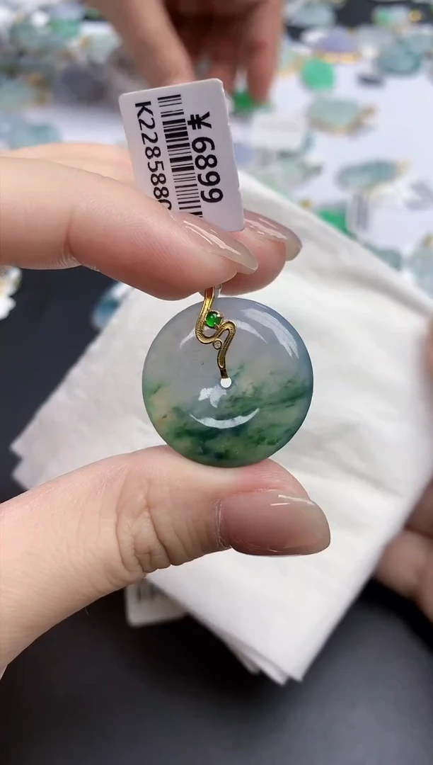 【闪购商品】翡翠颈饰18K金镶嵌天然缅甸翡翠A货