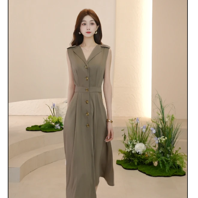 ELLASSAY歌力思新款优雅气质两穿风衣马甲连衣裙女EWE351Y00500