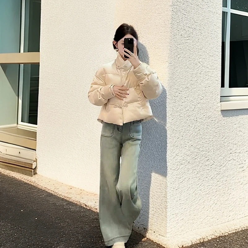 小个子国风冬季新中式时尚温柔风洋气抓花盘扣设计保暖棉服外套