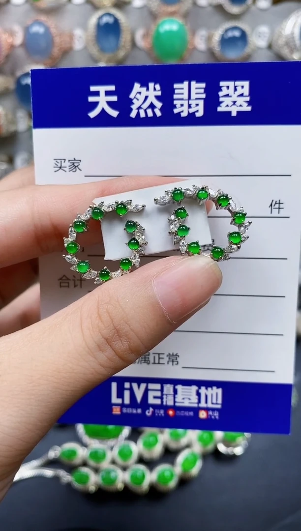 翡翠银S925镶嵌耳饰280