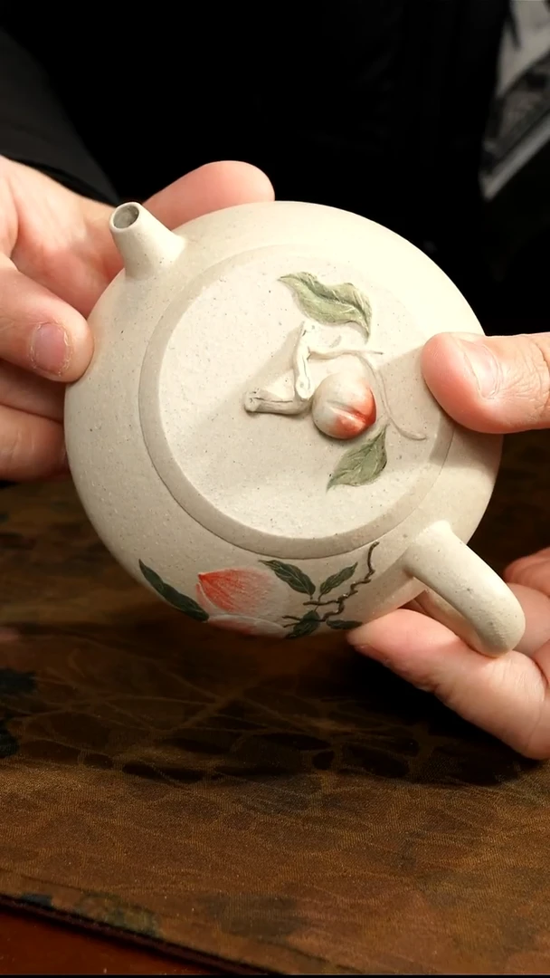 茶壶紫砂白玉段桃子提溜壶微微壶