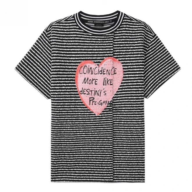 【茉舍】Anderssonbell 爱心Logo条纹圆领棉质T恤A25SSATB1248M-899