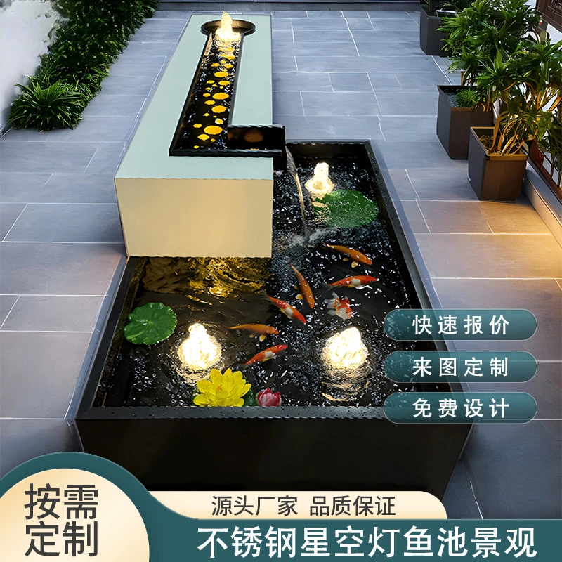 定做定制不锈钢鱼池水池水景流水摆件园林庭院户外喷泉循环水景观