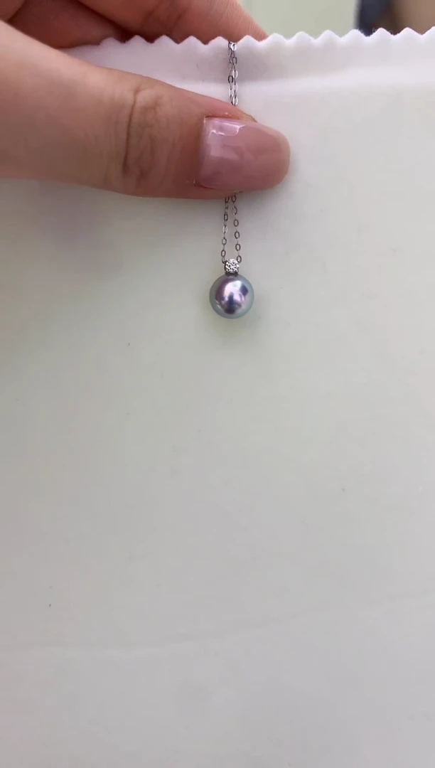 18K金镶嵌DA海水珍珠 灰珠吊坠 GD080 8.5-9