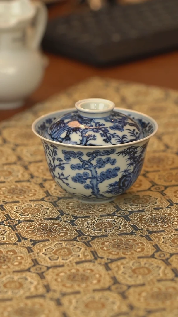 杯子舜瓷松竹梅盖碗