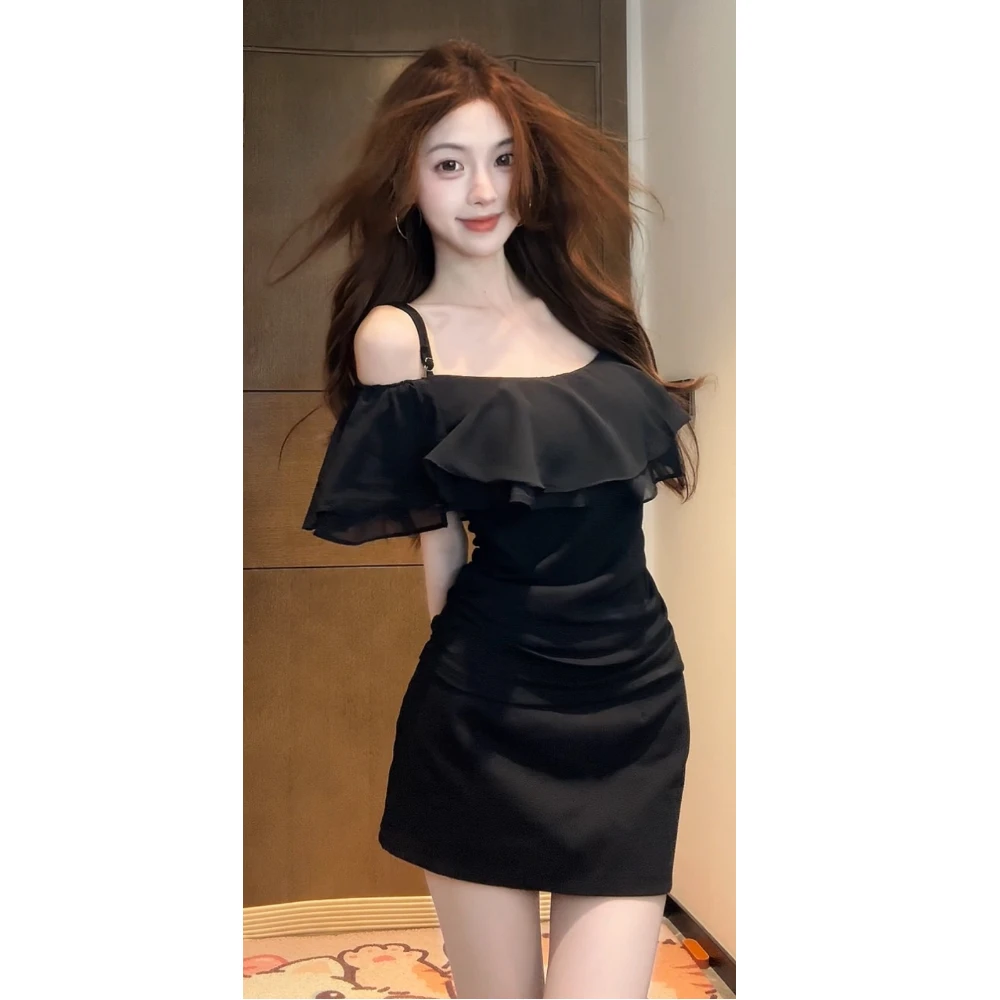 【XIAOBAWANG】法式设计感荷叶边女装洋气显瘦赫本风斜领上衣W