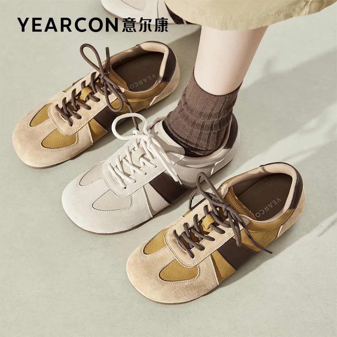 意尔康德训鞋女2025新款春季平底板鞋复古运动鞋女百搭休闲单鞋