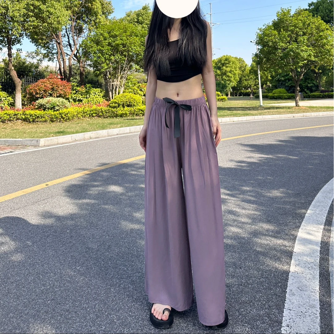 夏季棉绸薄款高腰休闲宽松显瘦时尚纯色垂感防蚊阔腿裤百搭韩版