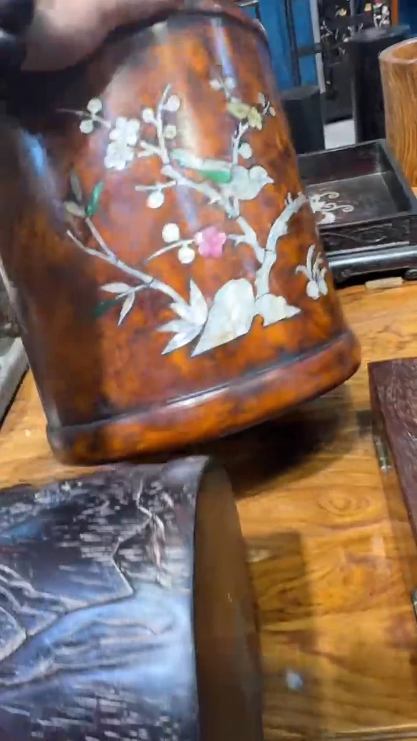 木黄螺钿大笔筒00000