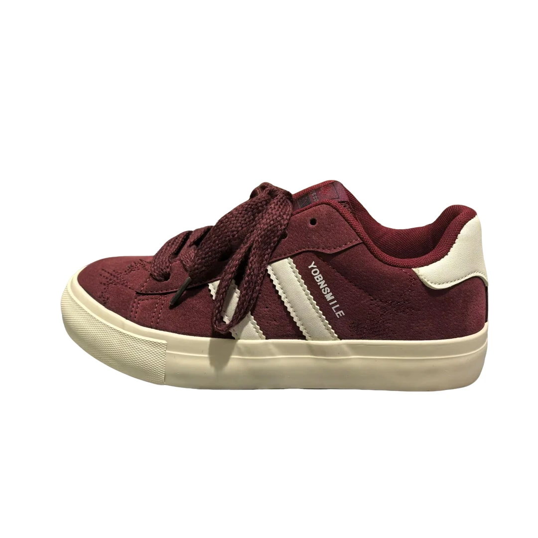 原创设计酒红德训鞋学生百搭男鞋2025春季新款小众厚底休闲板鞋男