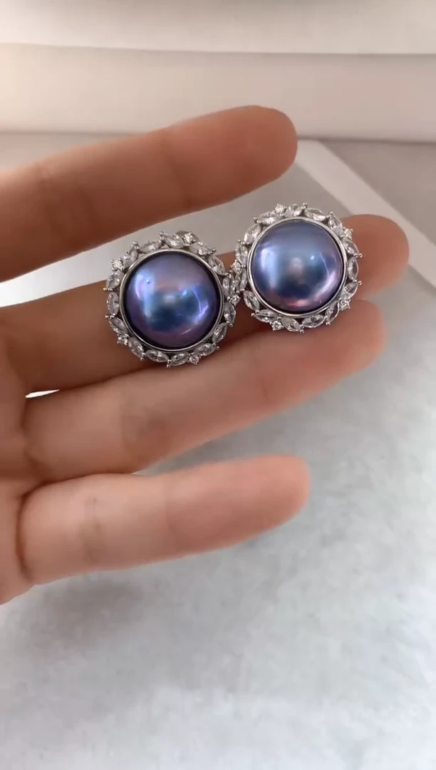 耳饰拼合珍珠（马贝珠）银S925镶嵌耳环