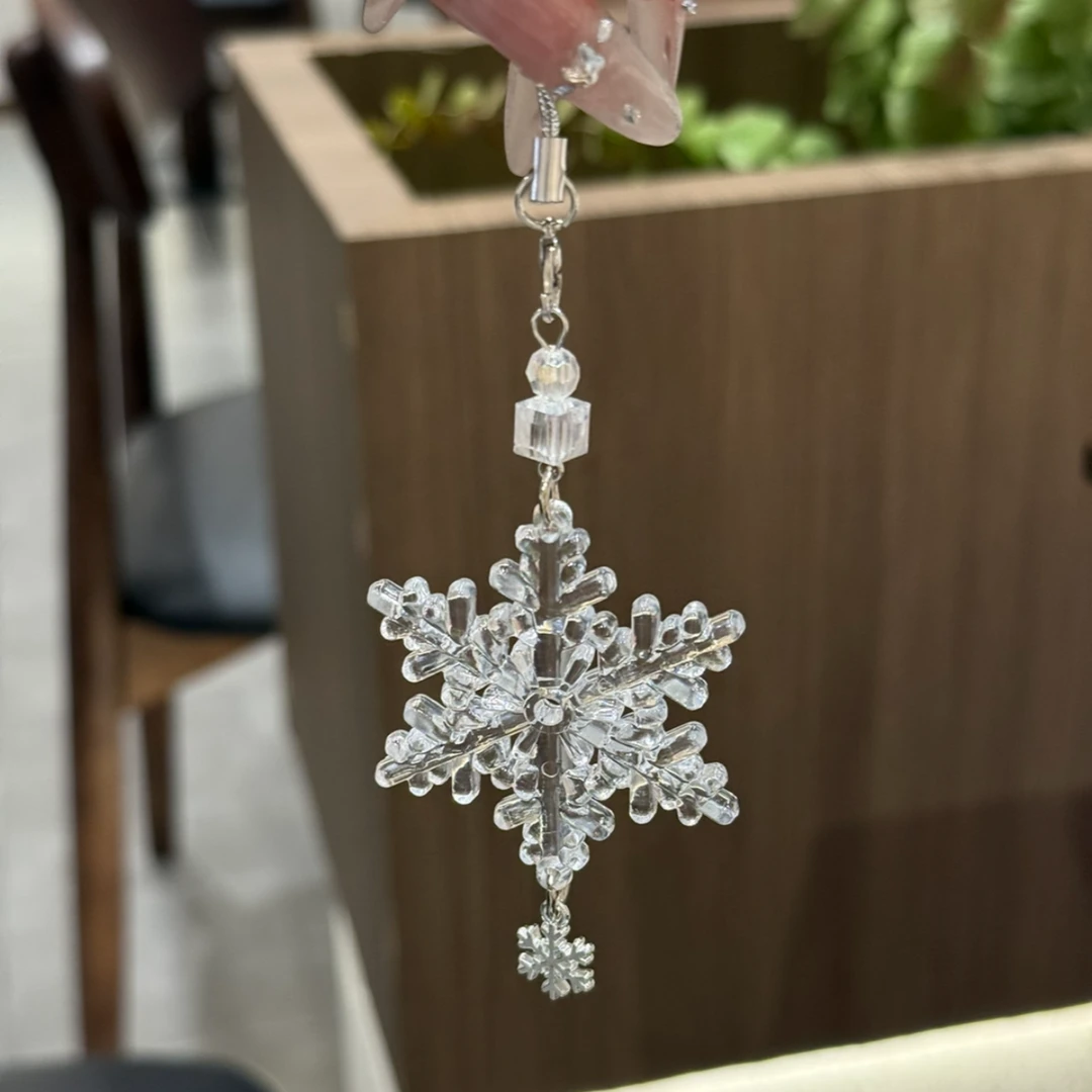 初雪冰透手机链钥匙扣挂件雪花挂件少女心浪漫冬季挂饰创意礼物