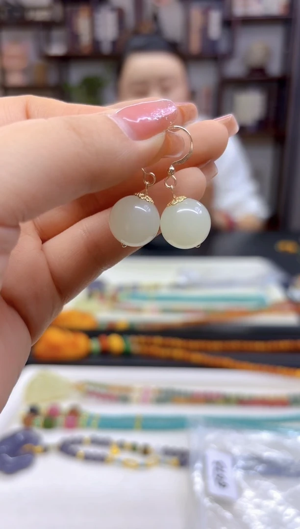 【闪购商品】和田玉（白玉）耳饰14K金镶嵌E673