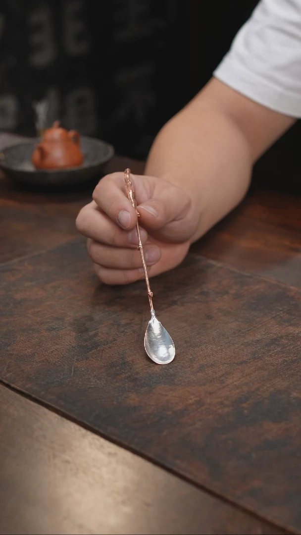 足银头铜柄茶勺茶拨
