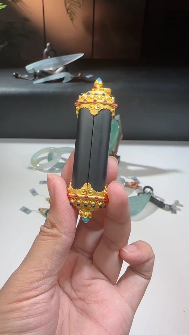 银S925镶嵌和田玉（墨玉）挂件洋