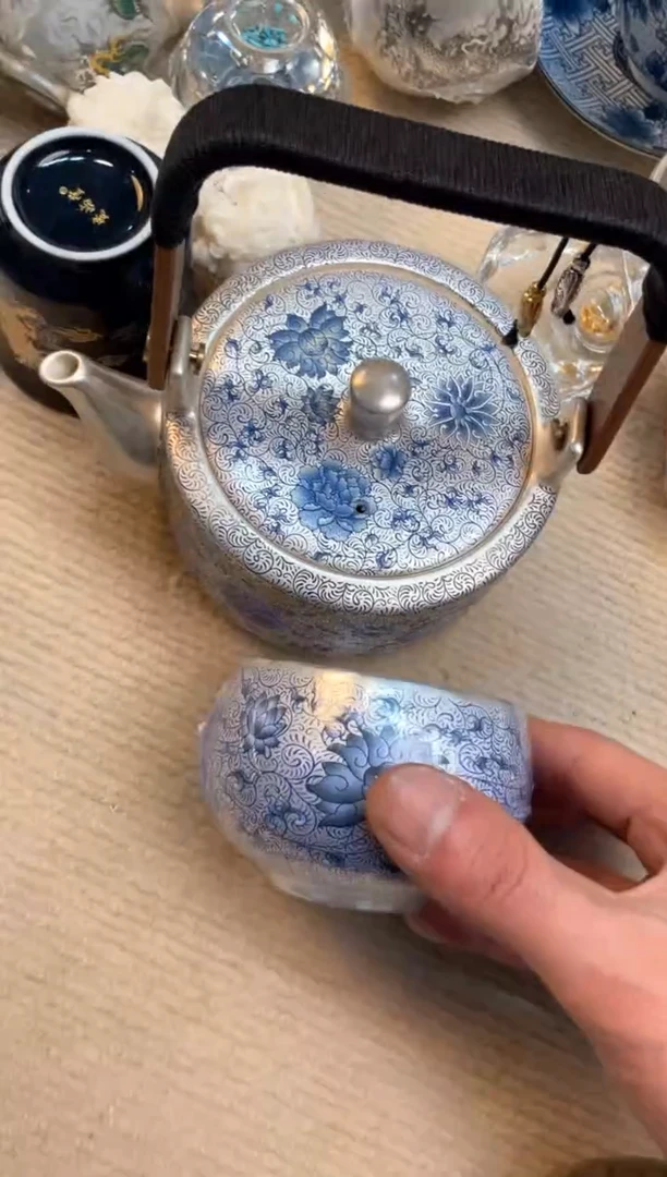 【闪购商品】瓷片@@@@@@@@@@掐丝银提梁壶送主人杯