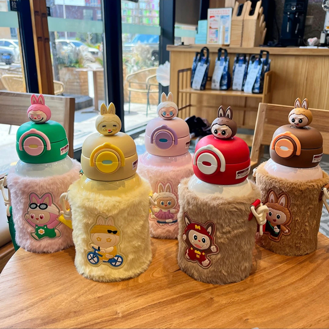 啦布兔双饮儿童316保温杯赠毛绒杯套公仔便携学生杯保温保冷