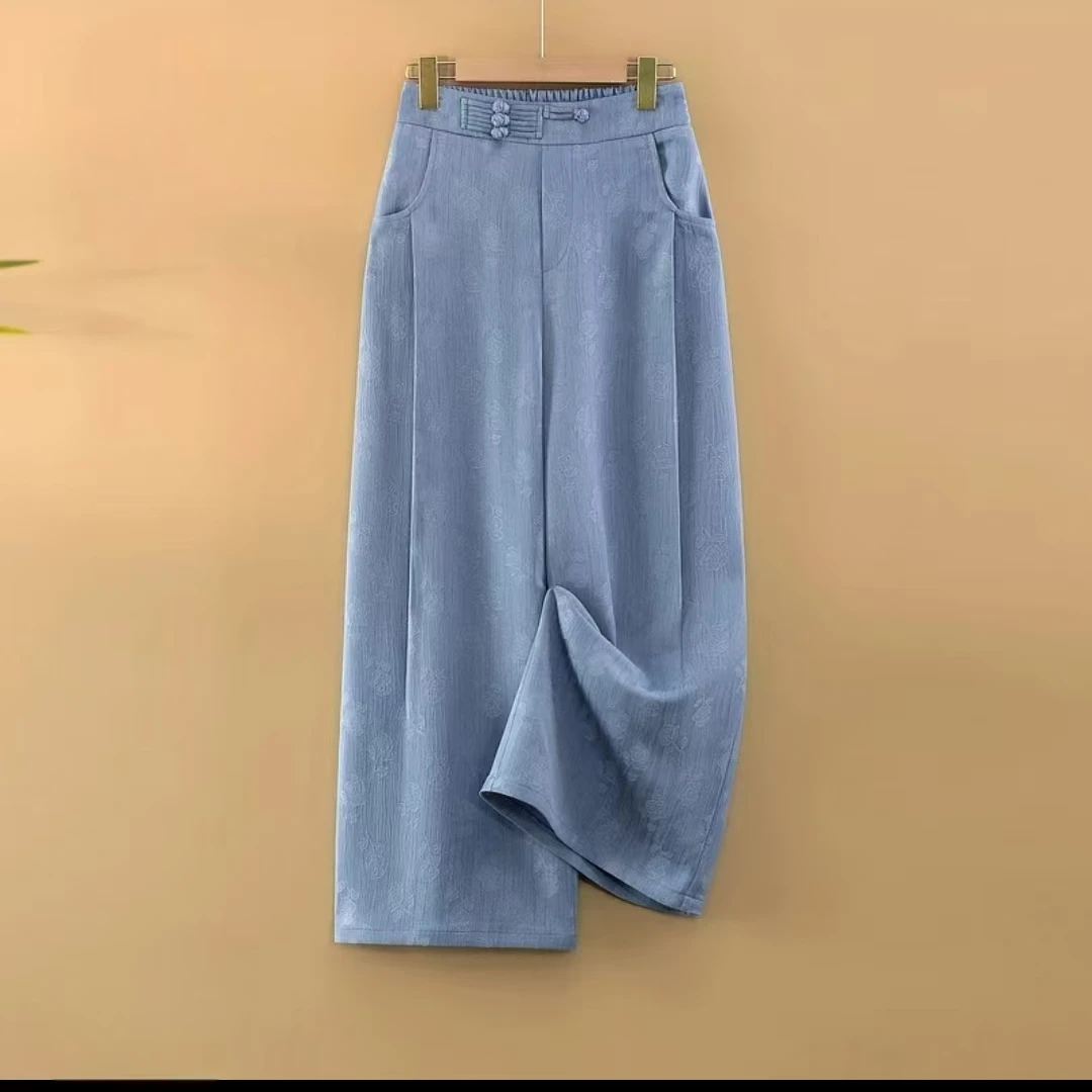 新中式纯色国风休闲时尚透气高腰休闲裤K5201