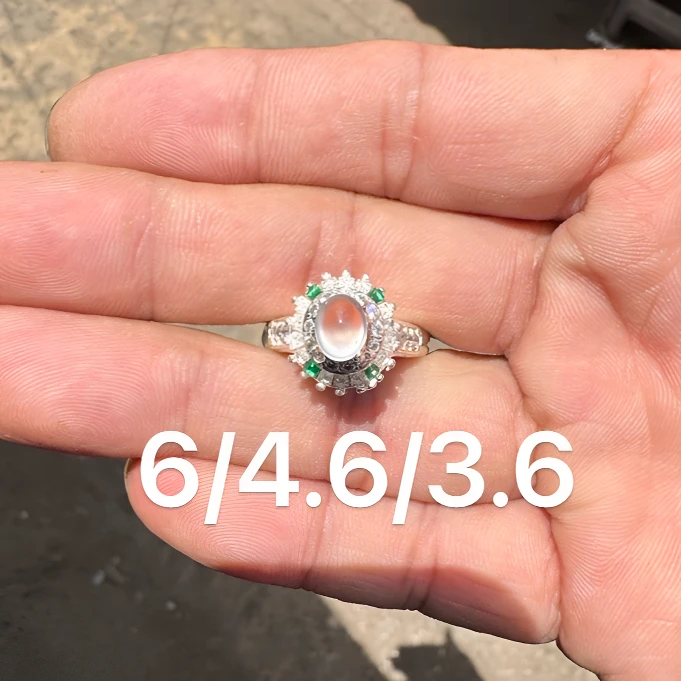 0702(小哪吒在源头)冰玻种翡翠白冰戒面干净饱满杠味荧光足M50