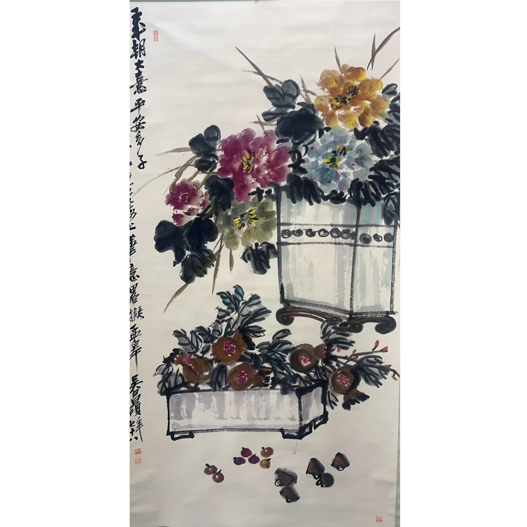 吴 花卉立轴177×95 15.1平尺