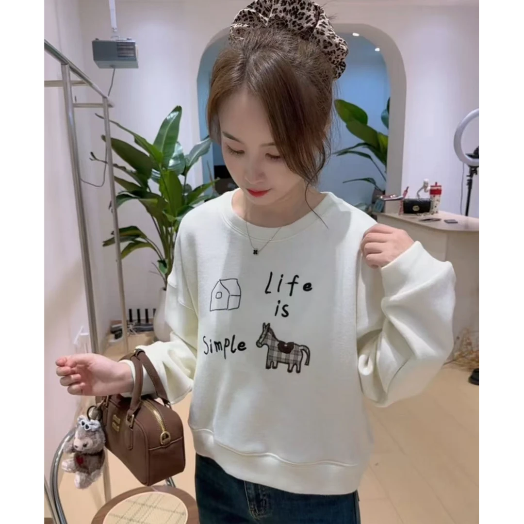 ZY服饰 米色雪尼尔卡通卫衣柔软舒适