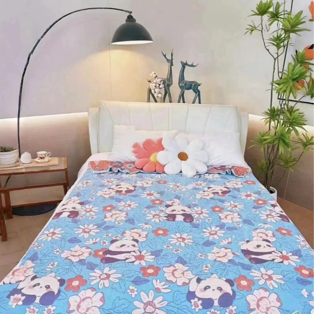 纯棉纱布床盖--花园熊猫200*230 4