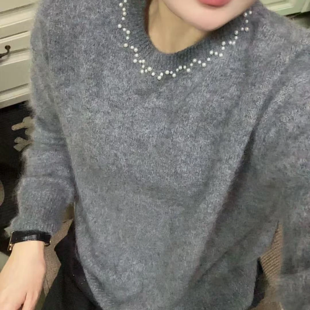 高端线羊毛拉毛系列设计感撞色领企钉珠重工拉毛针织毛衣