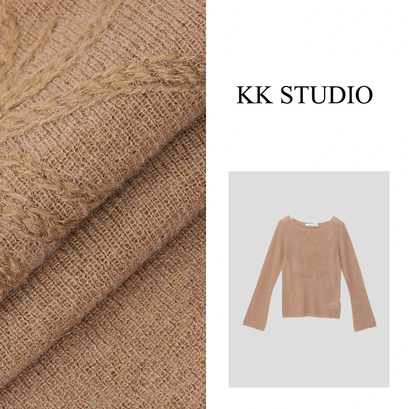淇淇KK Studio秋季新款简约百搭一字领针织上衣9487