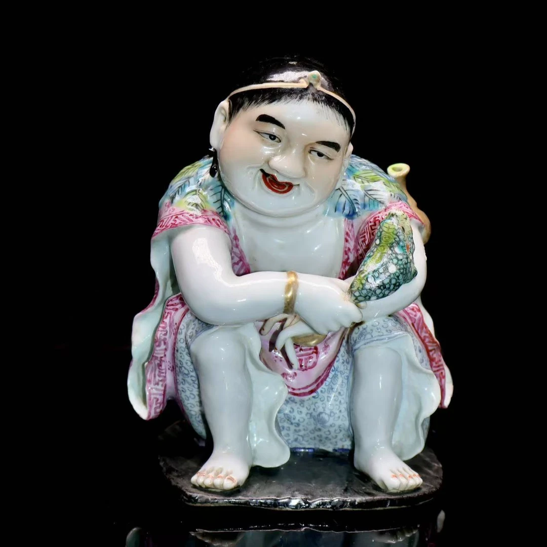 61:民国粉彩刘海戏金蟾人物故事造像