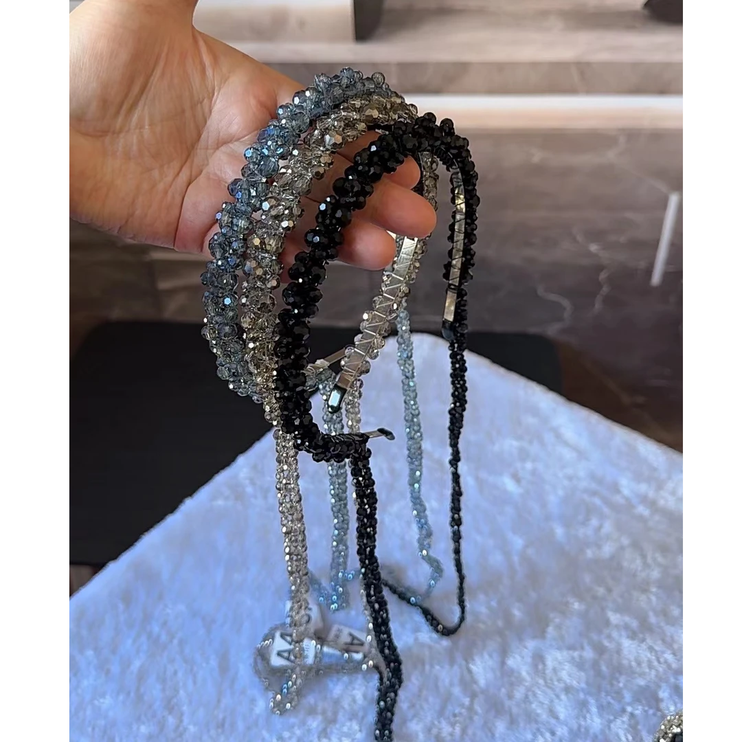 津玲轻奢纯手工水晶编织长流苏高端发箍小众设计个性长流吊坠发饰