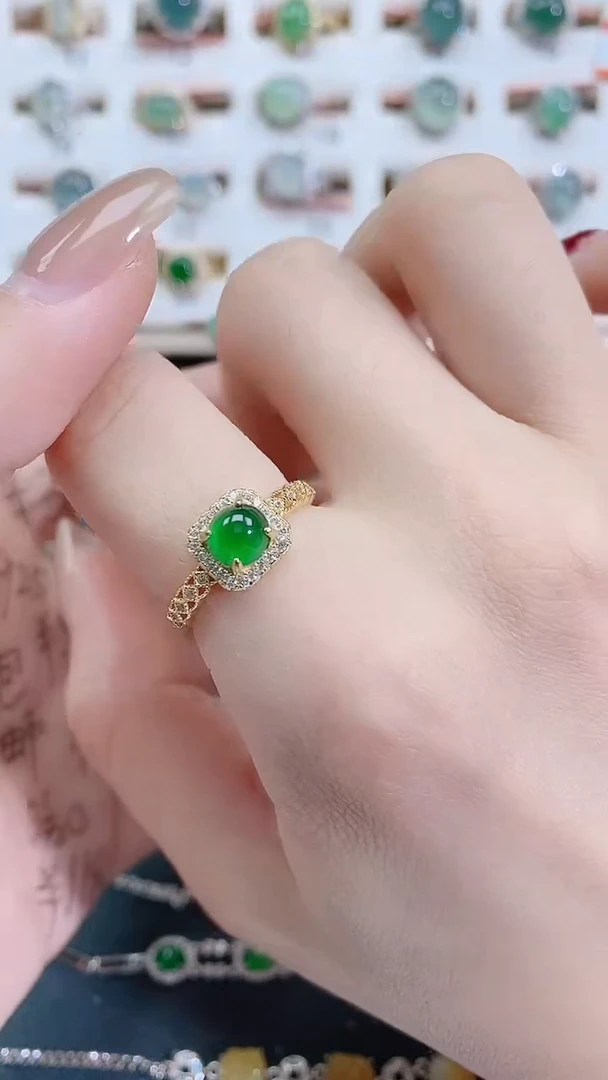 银S925镶嵌戒指翡翠天然翡翠
