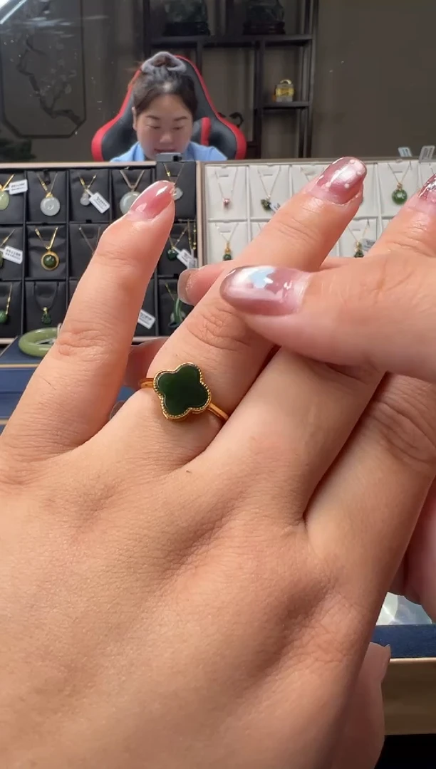 和田玉戒指银S925镶嵌B0715