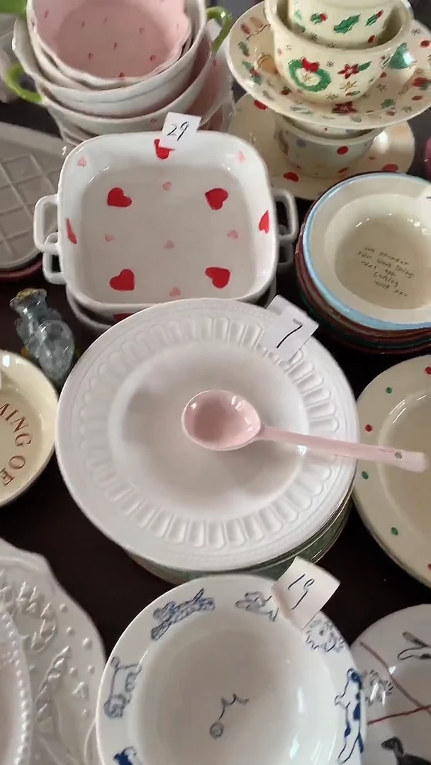 瓷妙**及瑕疵双耳方盘+草帽盘+勺子