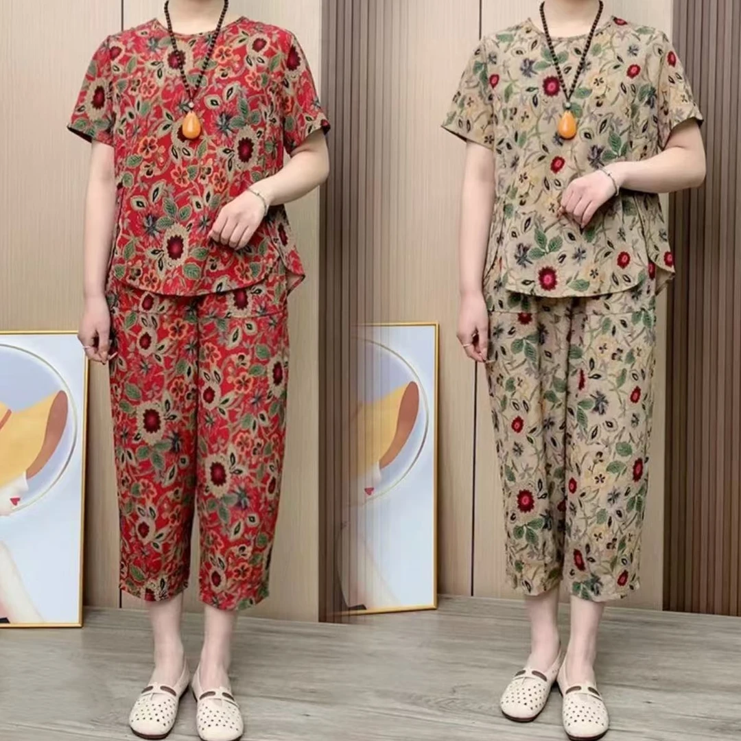 2025新款圆领中老年女装显瘦减龄时尚宽松休闲风显瘦大码两件套H