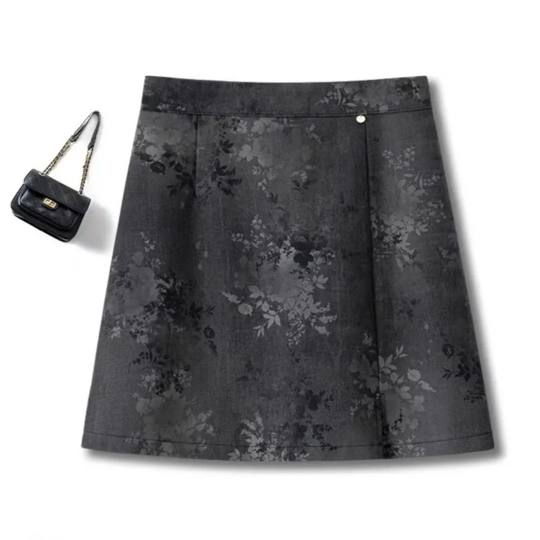 1818【裙长44】扎染磨砂皮高腰包臀开叉A字PU短裙防走光气质半身裙