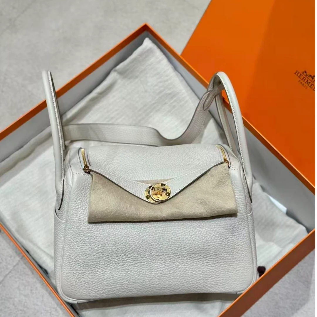 99新 Hermes/爱马仕 爱马仕lindy26纯白金扣tc皮T单肩包