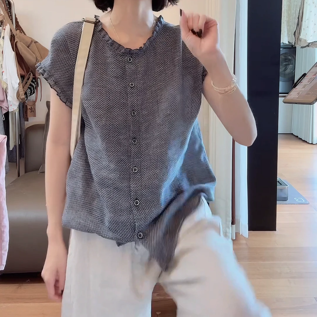 2025小众两面穿木耳边衬衫夏季新款时尚百搭文艺女上衣LK2504271