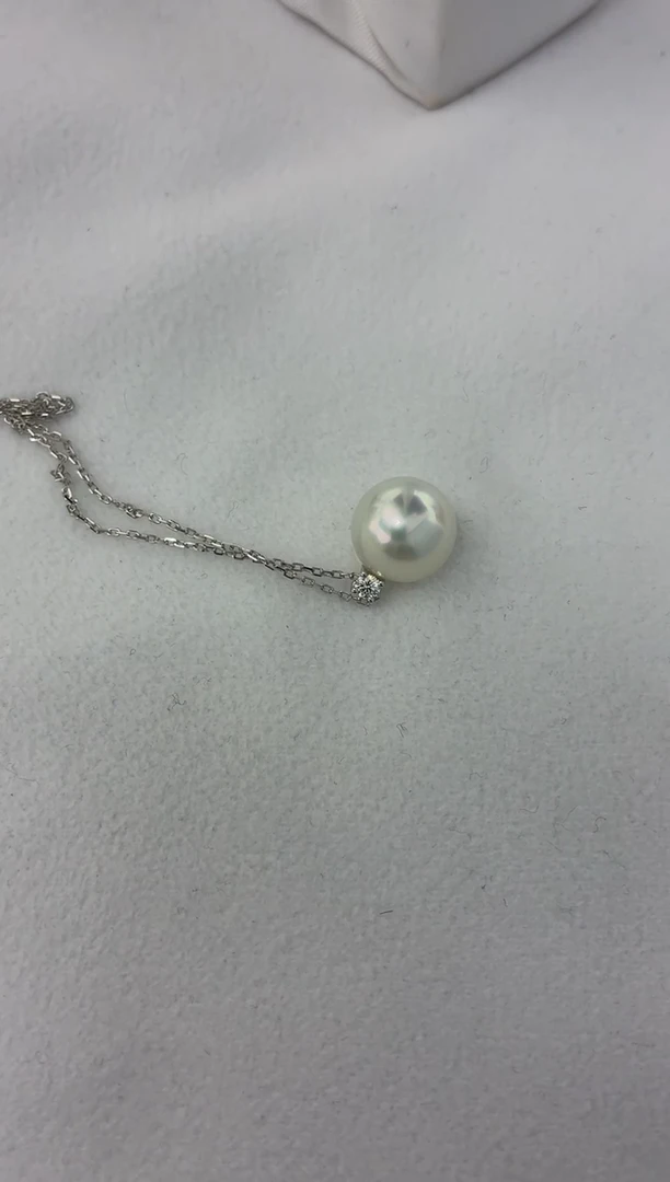颈饰18K金镶嵌海水珍珠澳白王妃吊坠11-12（赠送银链子