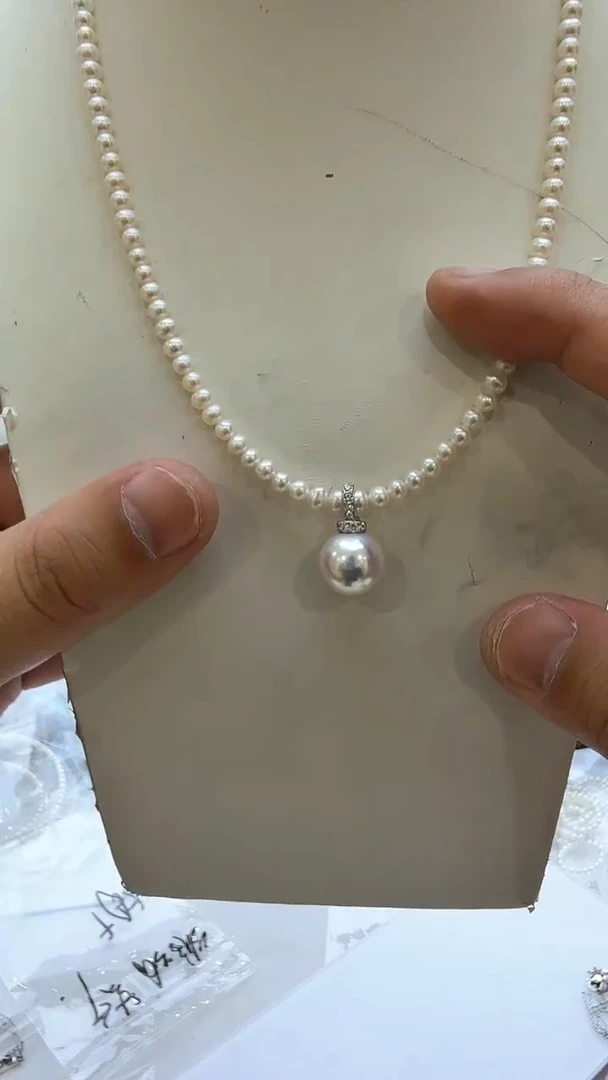 淡水珍珠银S925镶嵌吊坠(赠链)12mm