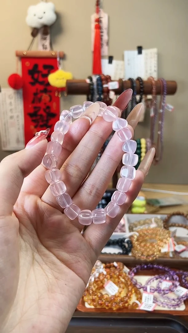 【闪购商品】水晶手串未镶嵌粉水晶糖豆9mm