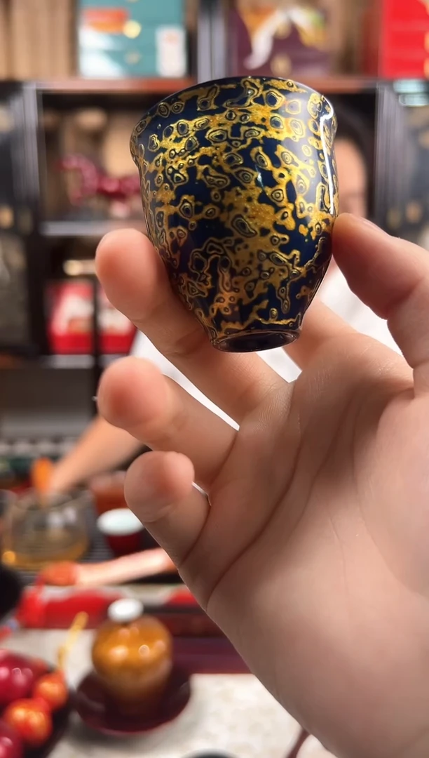 非遗太古大漆蓝金一口杯