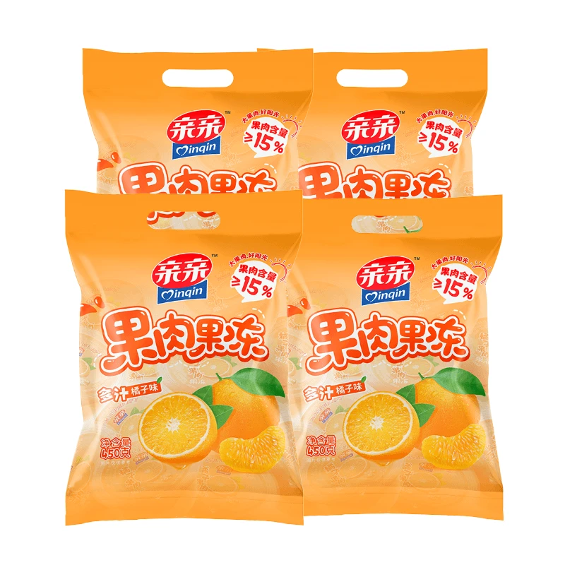 亲亲桔子果冻450g橘子果冻儿童零食品零食水果冻大颗果肉果冻清爽