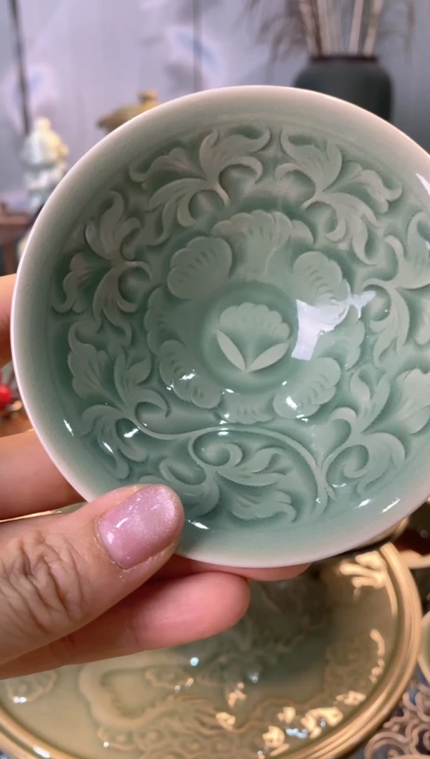 耀州窑白泥 全手工薄胎牡丹小斗笠【XSD023】