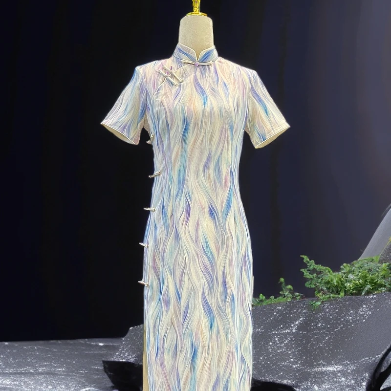 （孔雀翎）春夏款棉麻风时尚修身日常旗袍