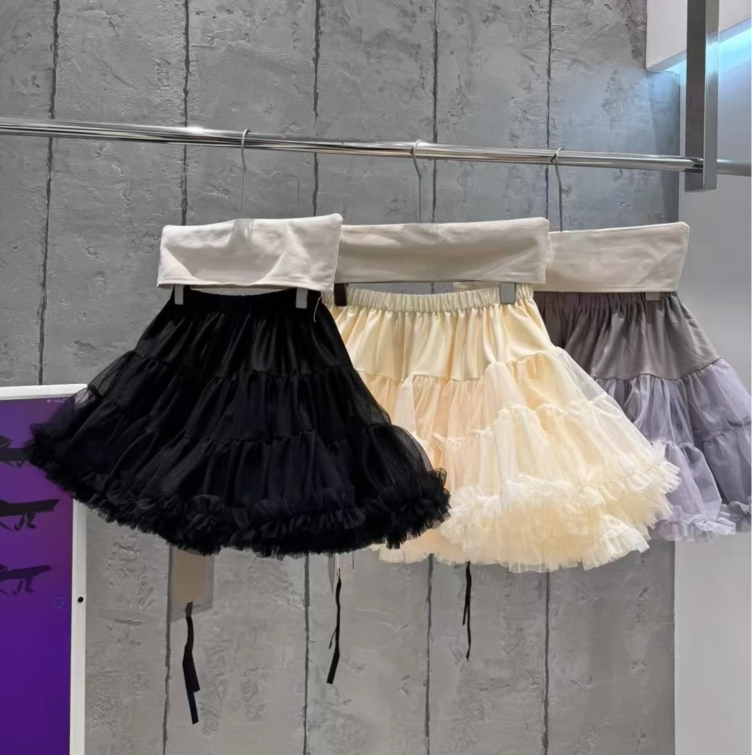 25春夏三色蓬蓬半裙蕾丝洋气高腰短款百搭夏季长款lolita韩版