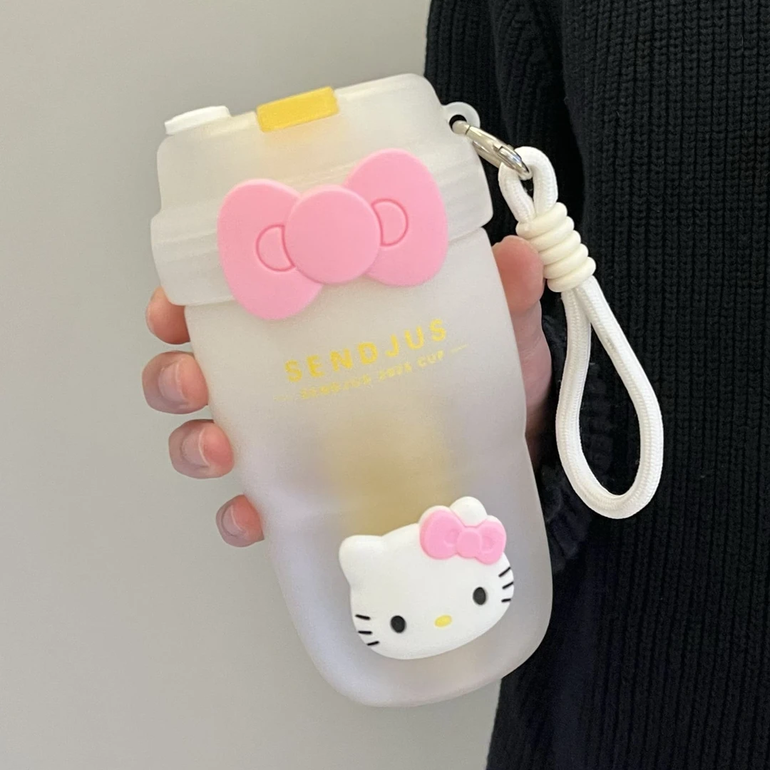 恒度Hello Kitty水杯高颜值ins风学生党可爱塑料双饮咖啡吸管杯子