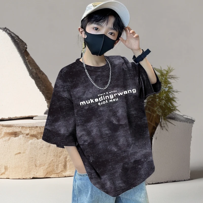 T夏装夏季男童扎染2025新款短袖T恤韩版洋气百搭帅气上衣休闲潮