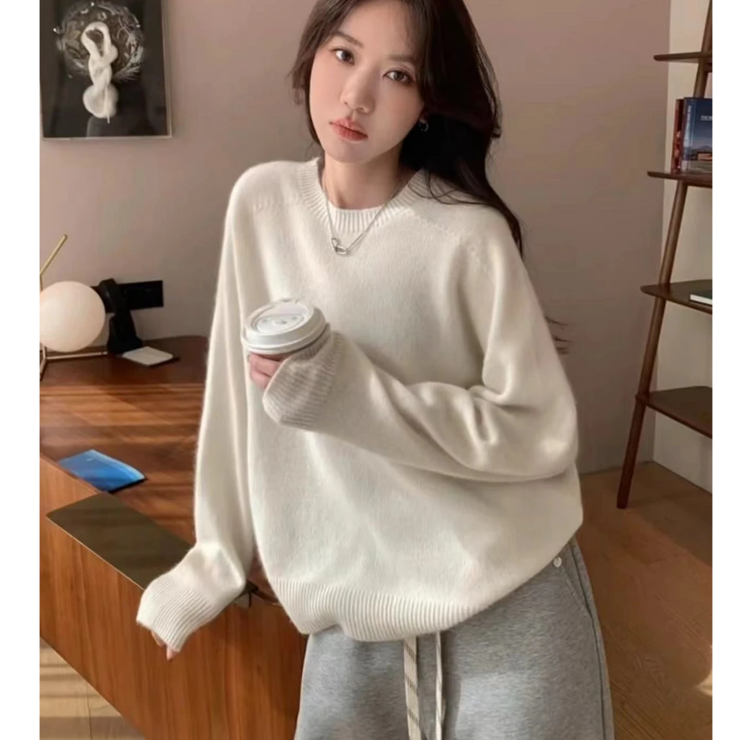 福利-拍下选择编码-秋冬圆领套头宽松长袖慵懒风纯色毛衣女-小君