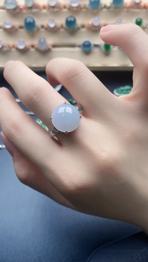 翡翠戒指银S925镶嵌一物一证一礼盒