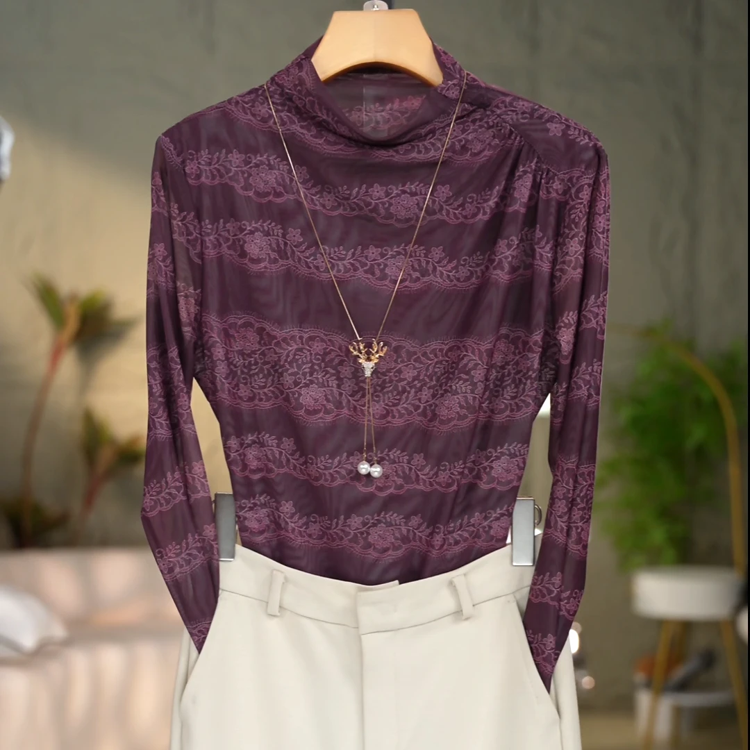 037#高贵上档次小衫2025新款潮流气质时尚显瘦网纱打底衫上衣